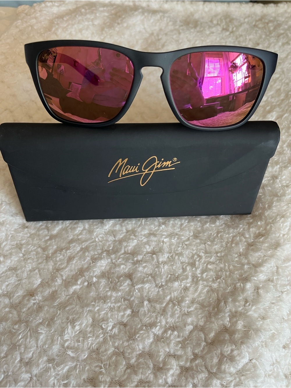 Maui Jim Longitude Black Sunglasses w/ Pink Mirrored Sunrise Lenses EUC - Picture 3 of 9